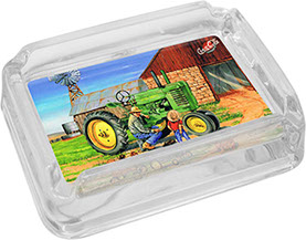 Dale Adkins Americana Farms Glass Ashtray - Am Too Big Enough, Tractor, Father and Son