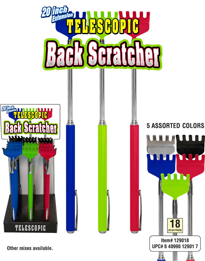 20 inch Telescopic Color Back Scratchers in a 18 pc Display