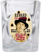 Wild West Wanted Poster Billy the Kid Shot Glass with Oval Insert