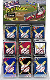 Baseball Victor Pocket Oil Lighter 18 pc Display, Item 80618BASEBALL, Boston, Chicago, Kansas City, New York, St. Louis, Toronto