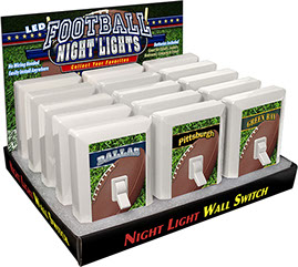 City Football 6 LED Night Light Wall Switch 15 pc Display - No Wiring Needed, Smile, Most City & States Available, Dallas, Pittsburgh, Green Bay