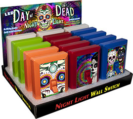 Day of the Dead 6 LED Night Light Wall Switch 15 pc Display - No Wiring Needed, Sugar Skull, calaveras