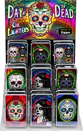 Day of the Dead Victor Chrome Pocket Oil Lighter 18 pc Display, Sugar Skull, calavera Item 89911