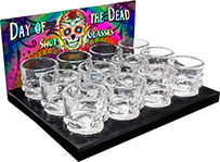 Day of the Dead Skull Shape Shot Glass 12 pc Display, Sugar Skull, calavera