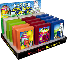 Easter 6 LED Night Light Wall Switch 15 pc Display - No Wiring Needed, Batteries Included, Affixes to Wall, Item 110580EASTER Bunny, Egg, Duck