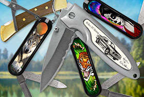 Knives, Knife: Wood Brass Lock, Wolf, Tattoo, Day of the Dead Female, Mini Swiss Army Knife, Adkins Accublade Ford Mustang