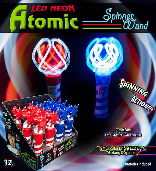 Neon Atomic LED Spinner Wand Sale Sheet - 12 pc Display
