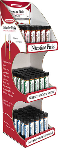 Nicotine Picks Toothpick Tower 75 pc infused with Nicotine & Cinnamon, Peppermint, & Spearmint Flavors. Zero Sugar, Zero Calories