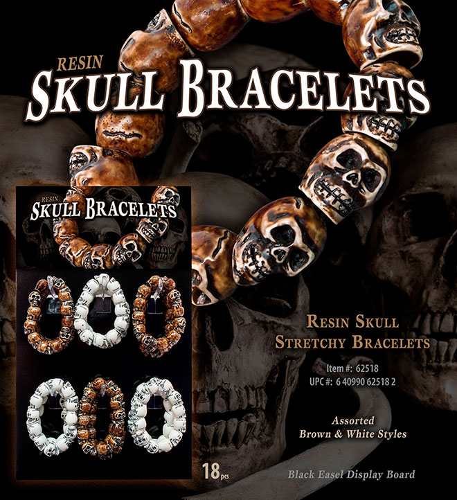 Skull Resin Stretchy Bracelets Sale Sheet 18 pc, Display, Item 62518, UPC 6 40990 62518 2
