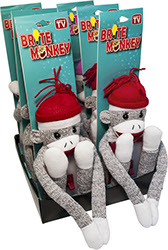 Brite Sock Monkey Plush LED Night Light Switch 6 pc Display - Batteries Included, Item Red Nii42217, Pink Nii42218