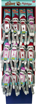 Brite Sock Monkey Plush LED Night Light Switch Floor Display 36 pc Display - Batteries Included, Item Red Nii42217, Pink Nii42218