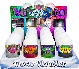 Trolls of Fun LED Tipsy Wobbler Display 16 pc Emergency Light, Stands Up, Batteries Included, Item 110530TROLLS