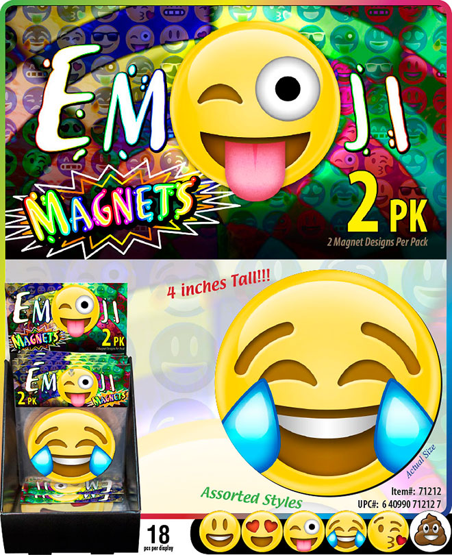 Emoji Magnets Sale Sheet - Round 4 inch, Circle, 2 Pack, Item 71212, Smiley, Heart Eyes, Joy w/ Tears, Poo, Tongue Stuck Out Wink