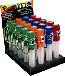 Micro-Glo Stick, Glow Stick, LED Flashlight, Lantern, Flashing Beacon, Carabiner, 20 pc Display