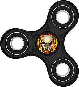 Skull Hand Fidget Spinner Sticker, Decal, Flaming Skull, Flames, Black Spinner