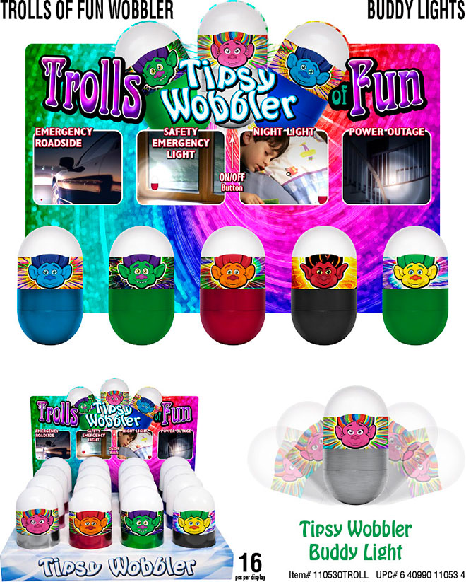 Trolls of Fun LED Tipsy Wobbler Sale Sheet 16 pc Emergency Lantern Light, Stands Up, Batteries Included, Item 110530TROLL